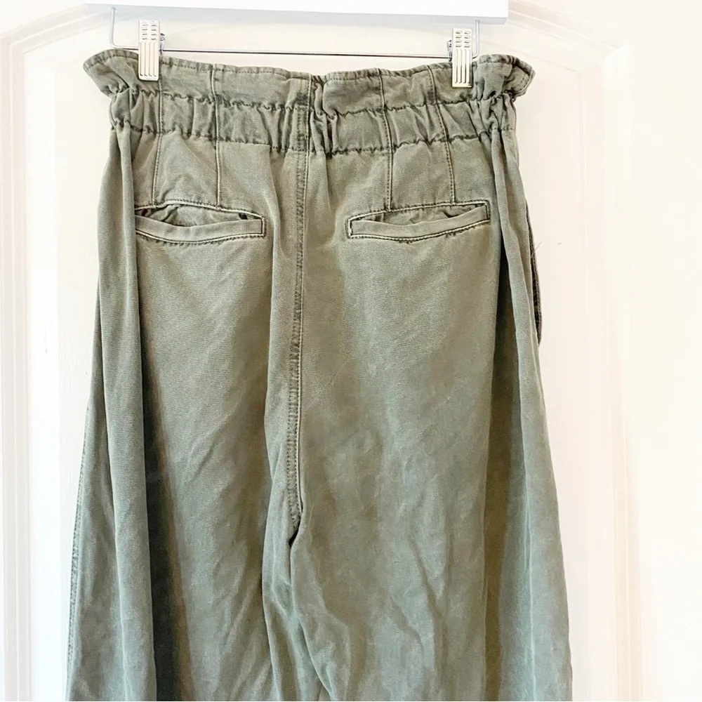 FREE PEOPLE Margate Pleated Paperbag Olive Green Relaxed Trousers